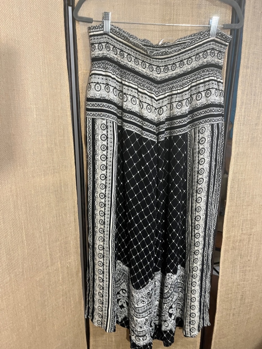 Free People Black and White Boho wide leg pants